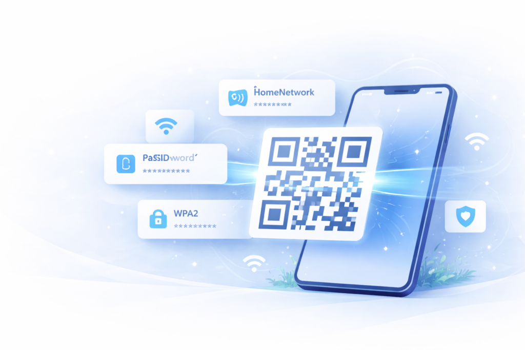Smartphone displaying QR code and networks