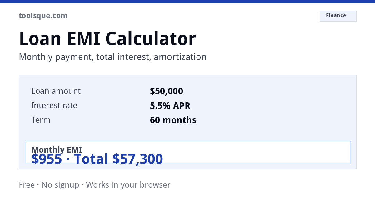 Loan EMI Calculator – interactive tool from Toolsque