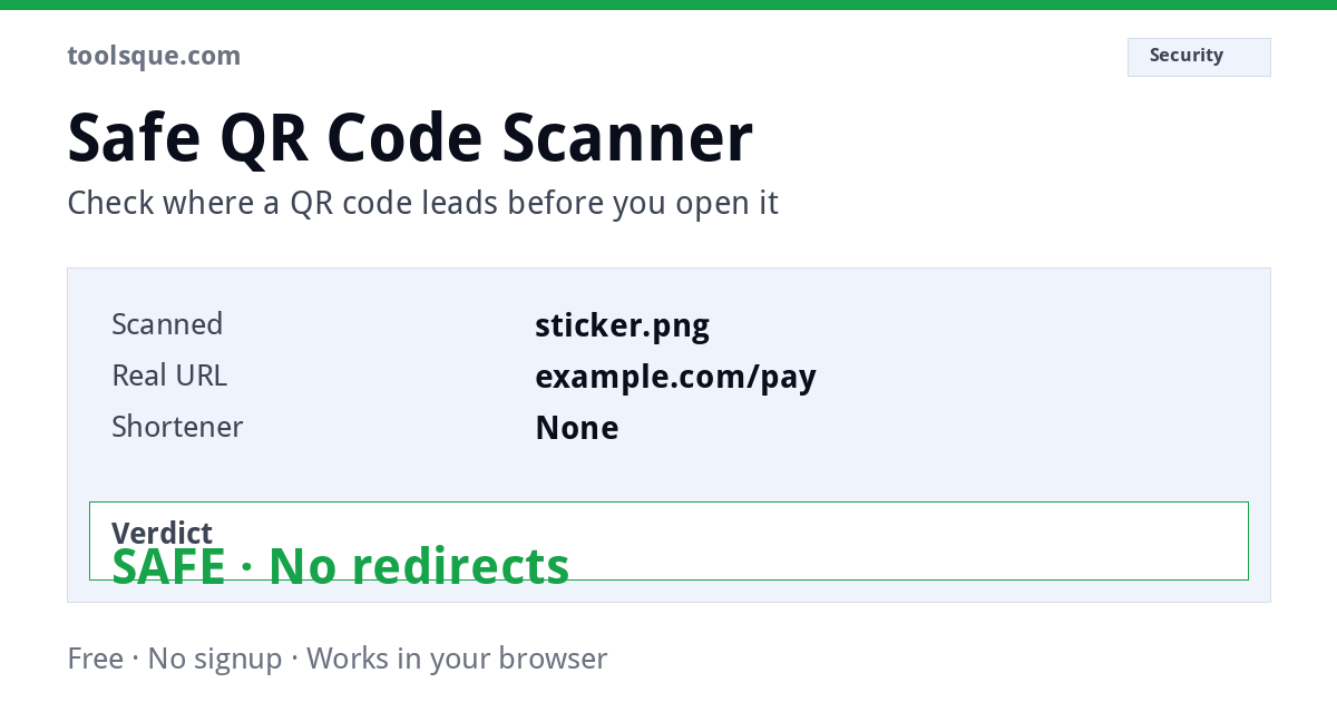 Safe QR Code Scanner Online – interactive tool from Toolsque