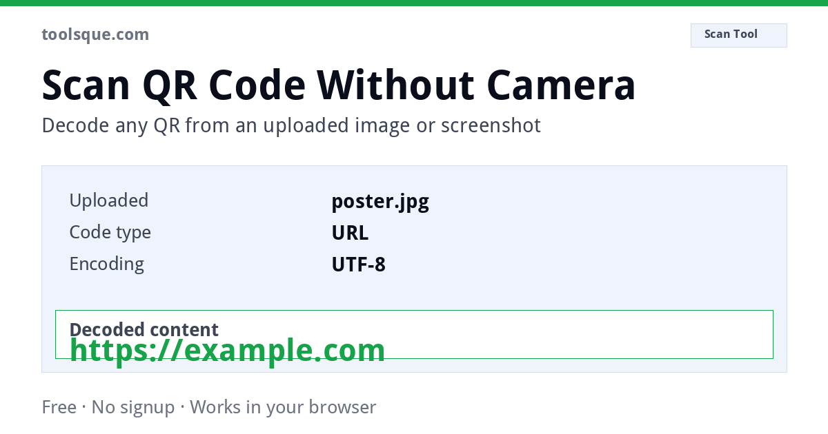 Scan QR Code Without Camera – interactive tool from Toolsque