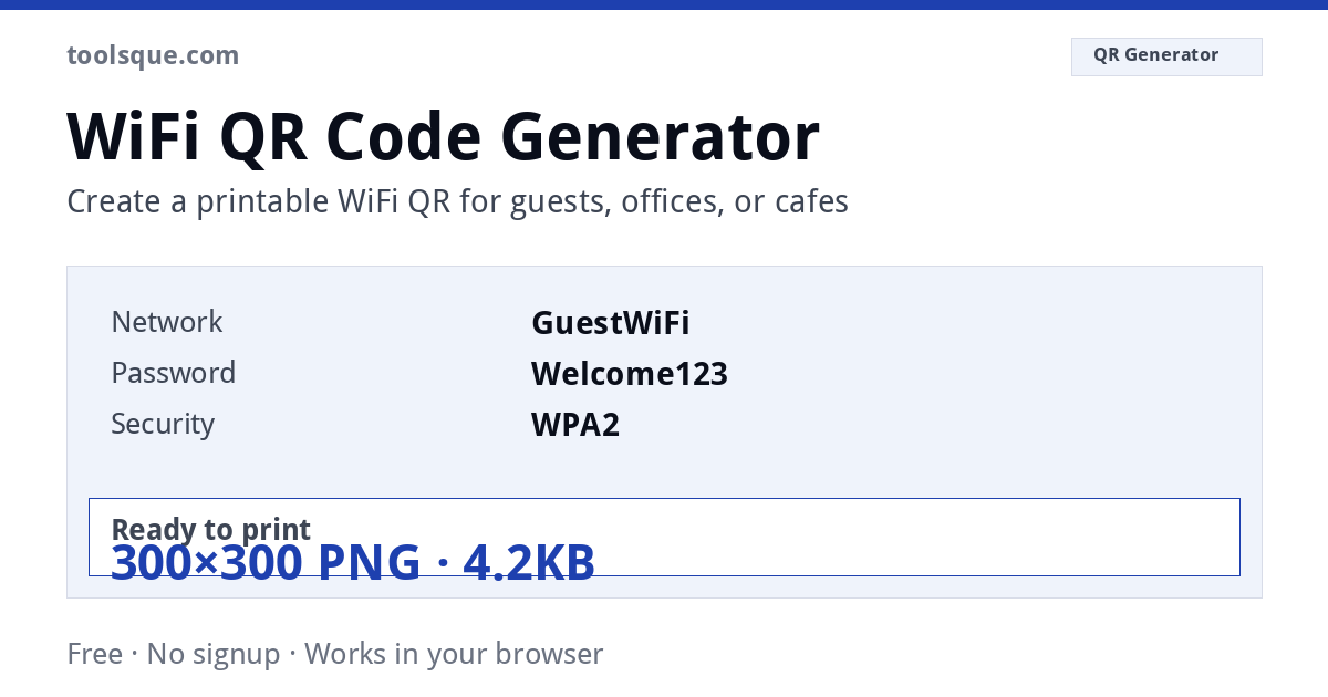 WiFi Qr Code Generator โ interactive tool from Toolsque