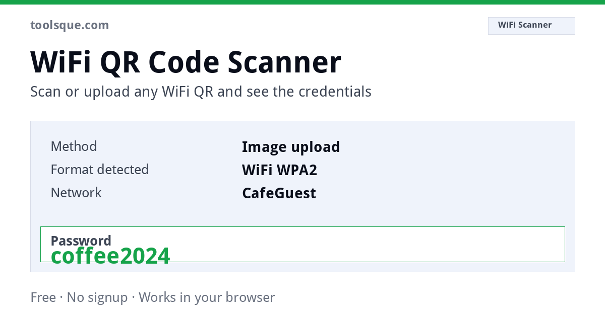 Scan WiFi QR Code from Camera – interactive tool from Toolsque