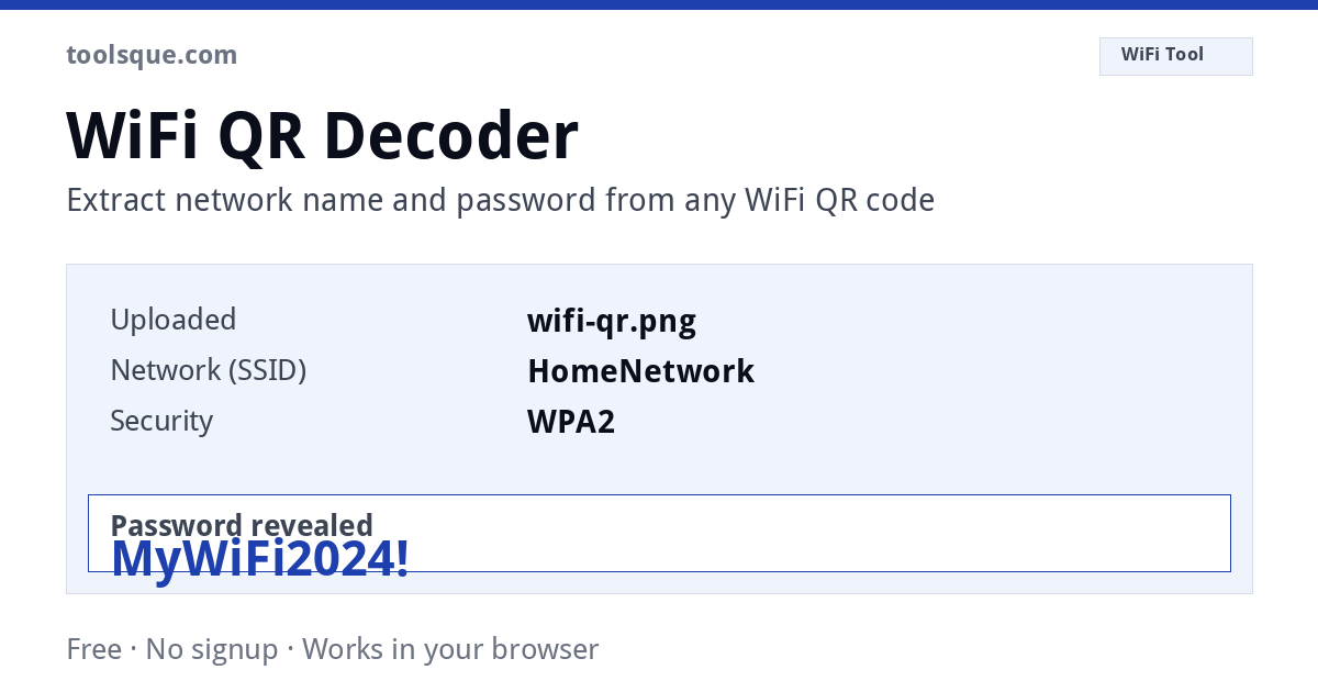 WiFi QR Decoder: Extract SSID & Password from QR Code Online β interactive tool from Toolsque