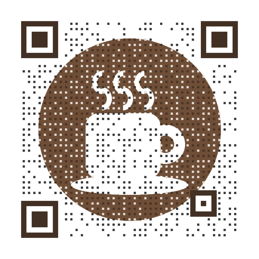 Artistic QR code with a coffee cup logo for a cafe