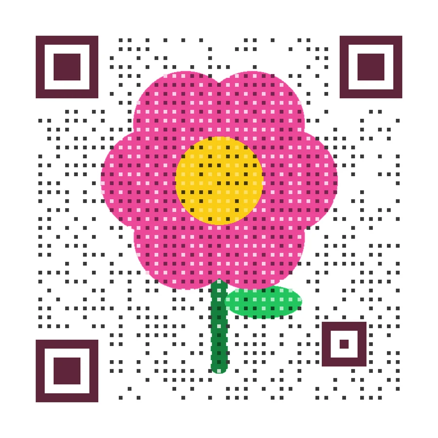 Artistic QR code with a pink flower logo for a florist