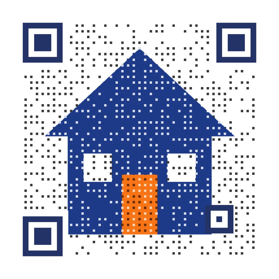 Artistic QR code with a house logo for a property sign