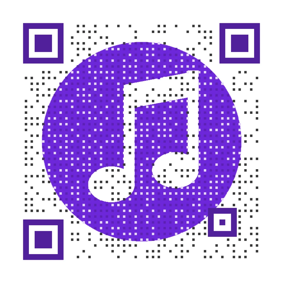 Artistic QR code with a purple music note logo for an event poster