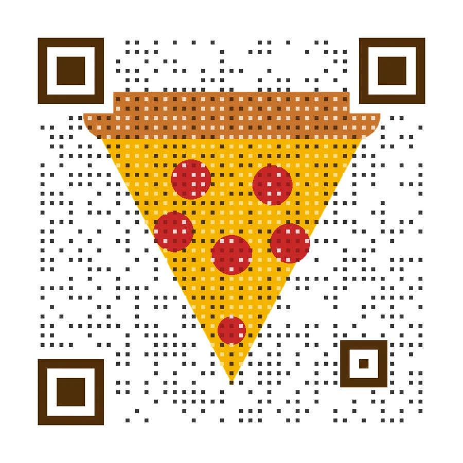Artistic QR code shaped by a pizza slice logo for a takeaway menu