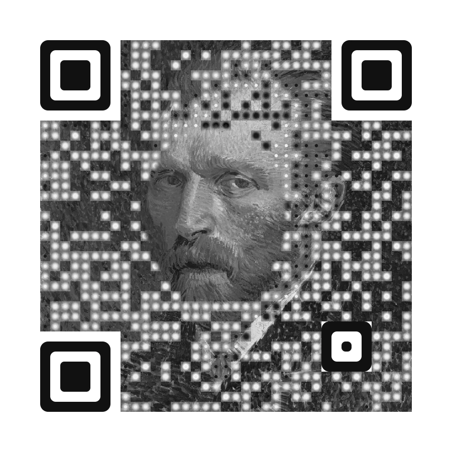 Greyscale picture QR code of a Van Gogh painting
