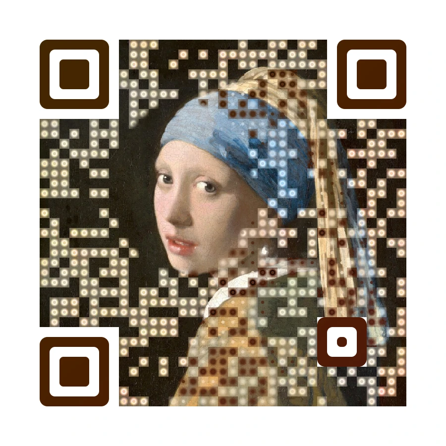 QR code art in a gradient look made from a Vermeer painting